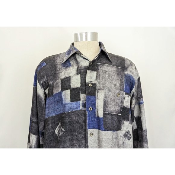 Georg Roth Germany Shirt Blue Gray Retro Print Long Sleeve Men's Size 42 L - Picture 2 of 4